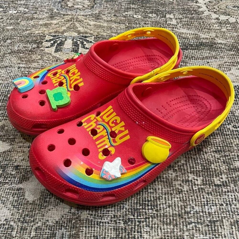 Crocs Lucky Charms Classic Clog Red Rainbow General Mills M9 W11 Jibbitz Cereal